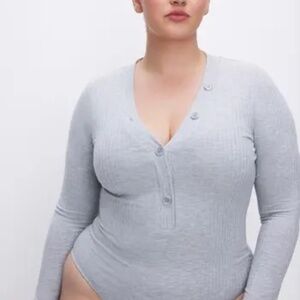 Good American Gray long sleeve ribbed henley bodysuit Sz 2XL Fall casual